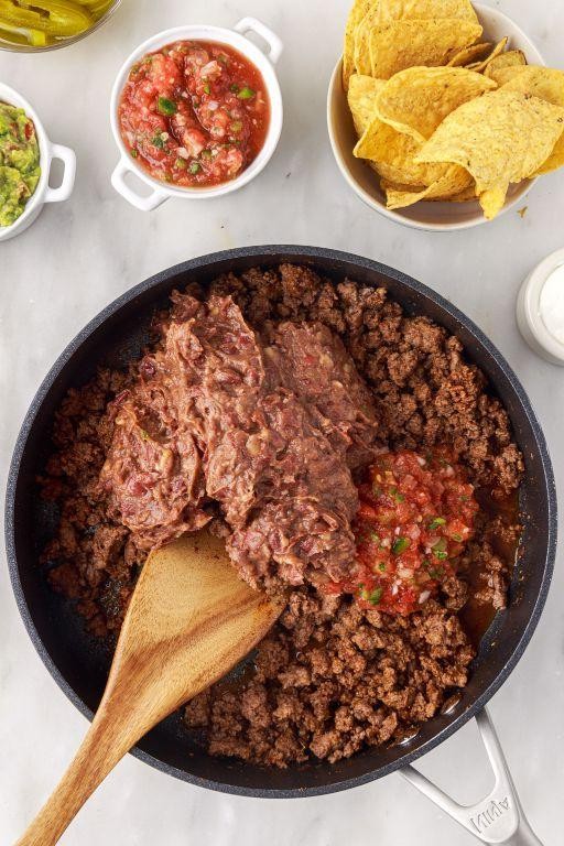 Taco Meat and Refried Bean Dip