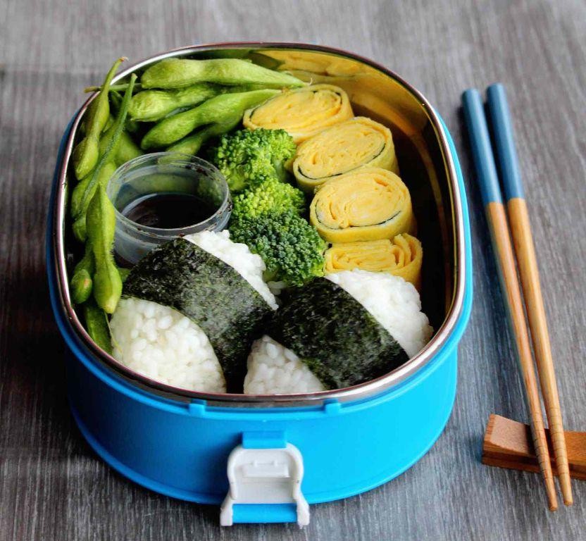 Tamagoyaki and Grilled Fish Bento with Rice Balls