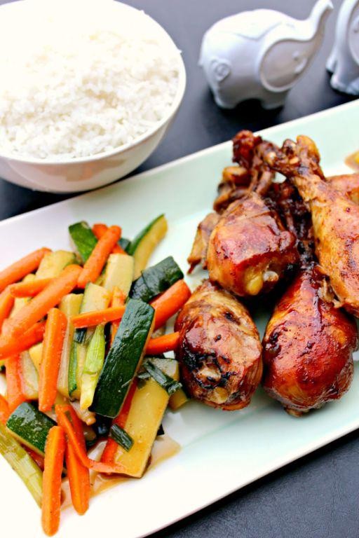Teriyaki Chicken Drumsticks with Stir-Fried Veggies