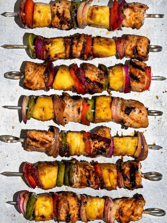 Teriyaki Pineapple Salmon Skewers