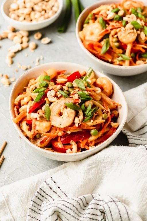 Thai Peanut Chicken and Shrimp Noodles
