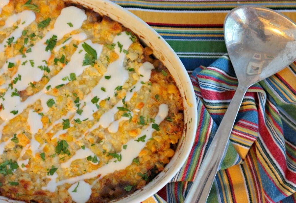 Three Sisters Casserole with Cheese and Spices
