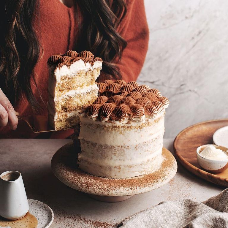 Tiramisu Layer Cake with Coffee Soaked Sponge