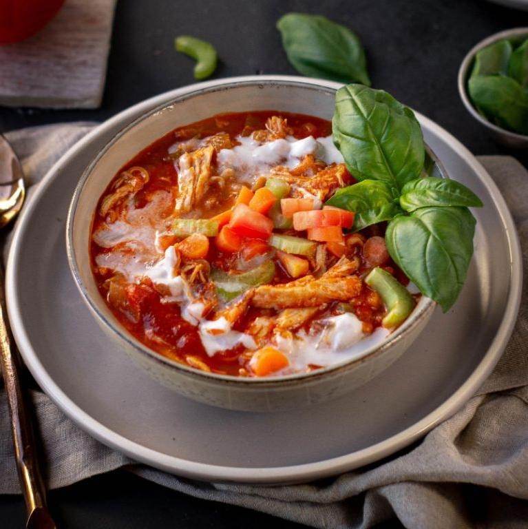 Tomato Basil Ground Chicken Soup