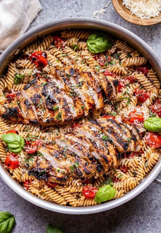 Tomato Basil Spaghetti with Grilled Chicken