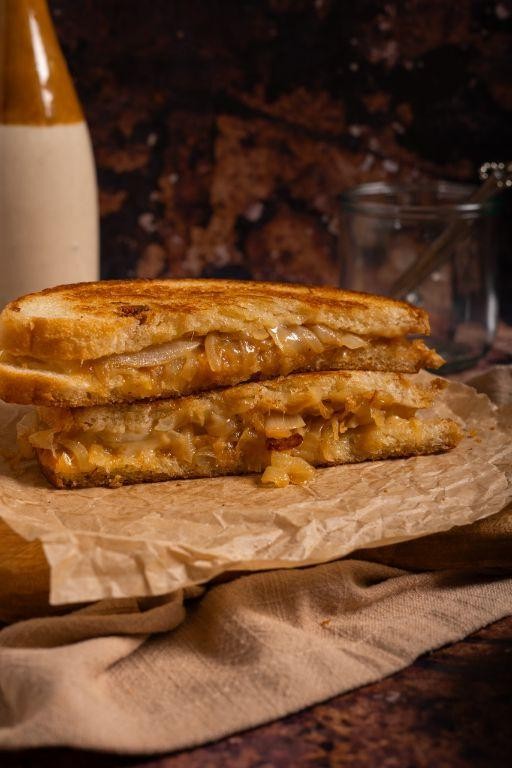 Truffle Butter Grilled Cheese with Caramelized Onions