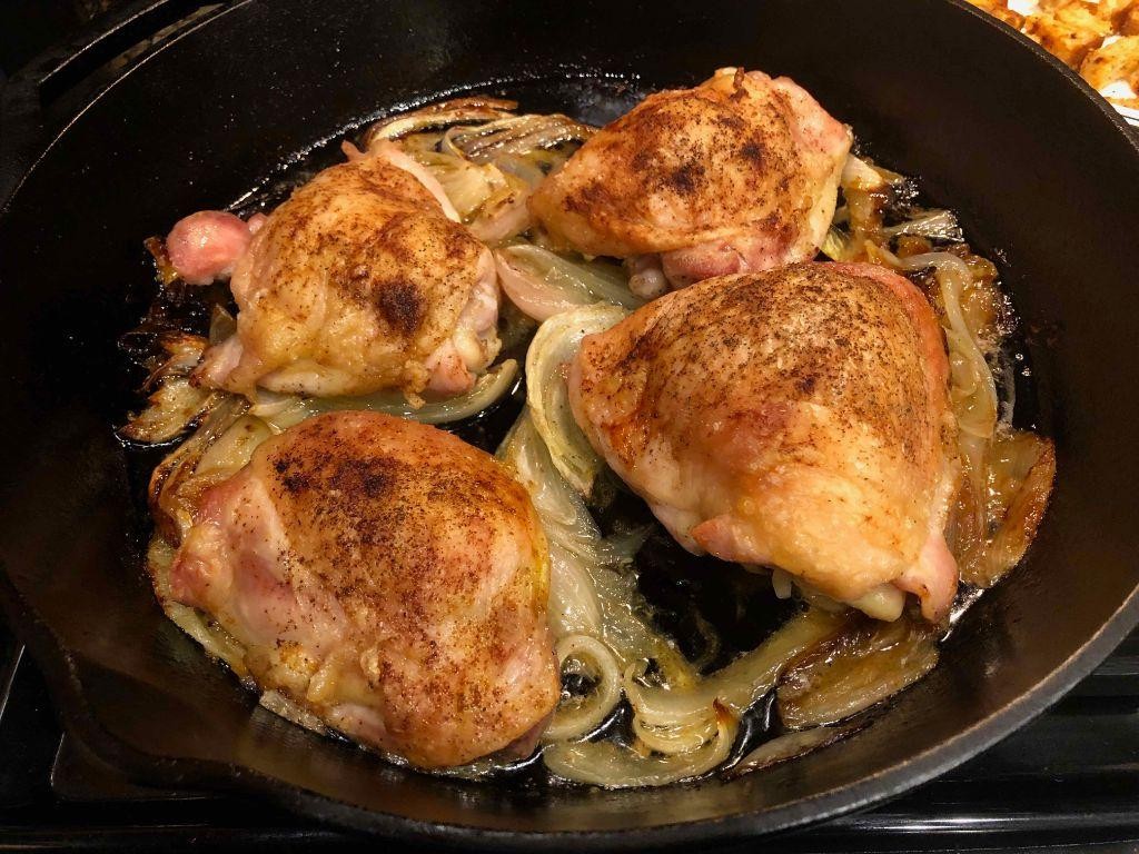 Tuscan Chicken Thighs with Caramelized Onions
