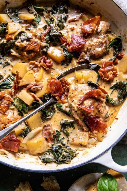 Tuscan Chicken Thighs with Crispy Prosciutto