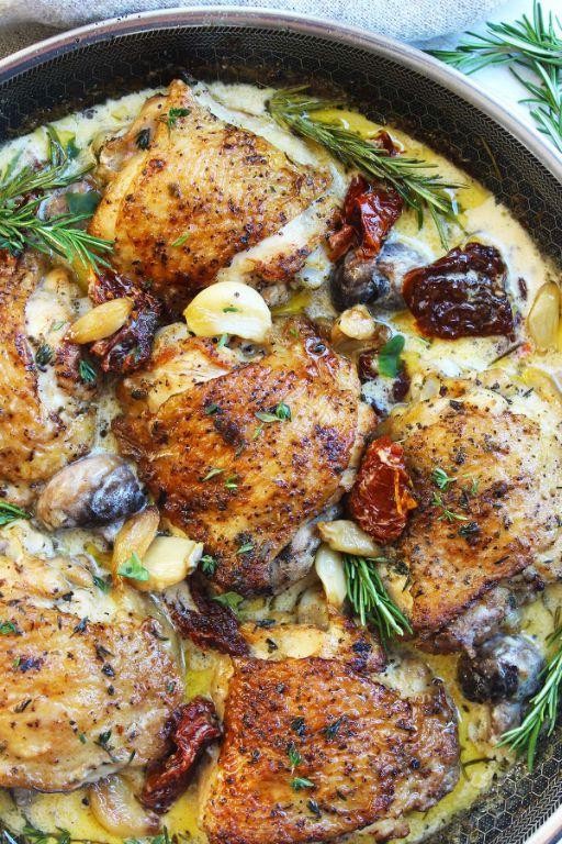 Tuscan Chicken Thighs with Roasted Garlic and Thyme