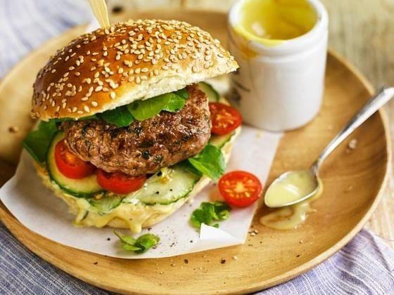 Veal Parmesan Burger with Garlic Herb Mayo