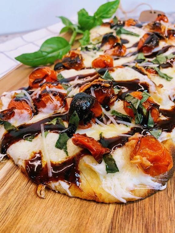Veal Parmesan Flatbread with Balsamic Glaze