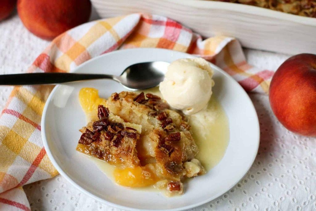 Vegan Peach Dump Cake with Coconut Milk