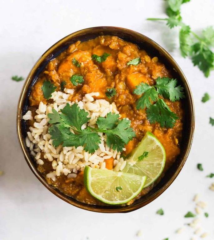 Vegan Sweet Potato Lentil Curry in the Slow Cooker