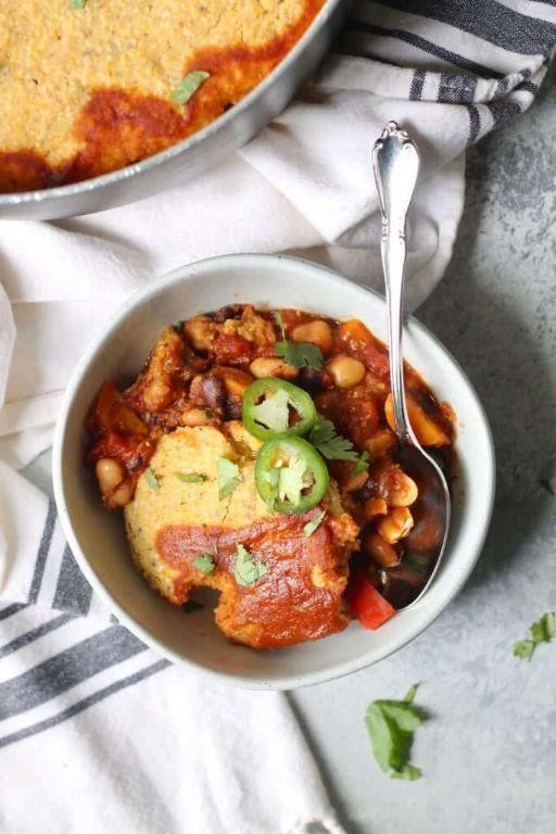 Vegetarian Chili with Cornbread Topping