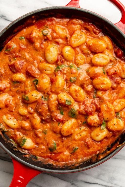 Vegetarian Dutch oven gnocchi with creamy tomato sauce