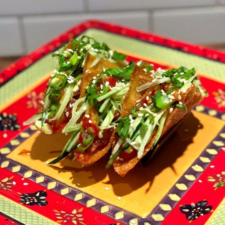 Wasabi Mayo Tuna Wonton Tacos