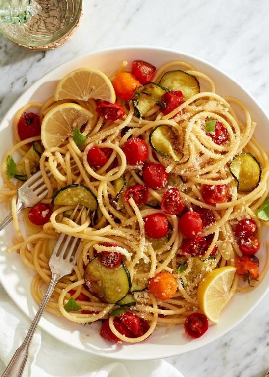 Zucchini Pasta with Roasted Garlic and Cherry Tomatoes
