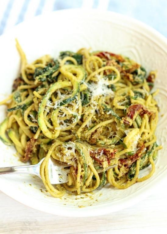 Zucchini Pasta with Sun-Dried Tomato Pesto